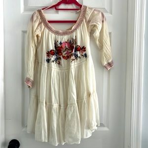 Free People off white dress with floral appliqué boho style